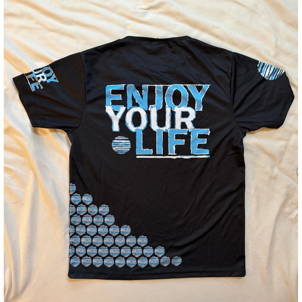 Enjoy Your Life Graphic T-Shirt Women Large Black Blue Excellent Streetwear Tee